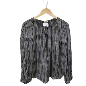 L'AGENCE Silk Blouse Constance Peasant Antique Cobra Black Relaxed Top 4 NWT
